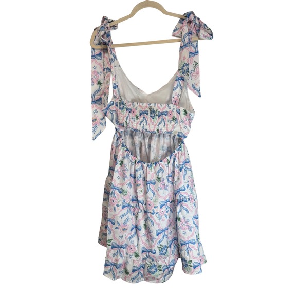 Simply Southern Floral Bow Mini Dress Tie Shoulder Cutout XL - Picture 8 of 13